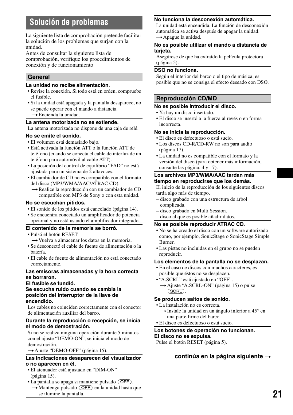 Solución de problemas | Sony CDX-H905iP User Manual | Page 67 / 136