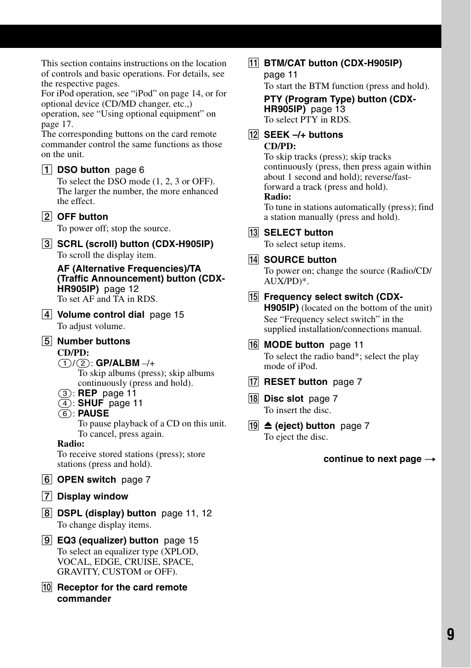 Sony CDX-H905iP User Manual | Page 9 / 136