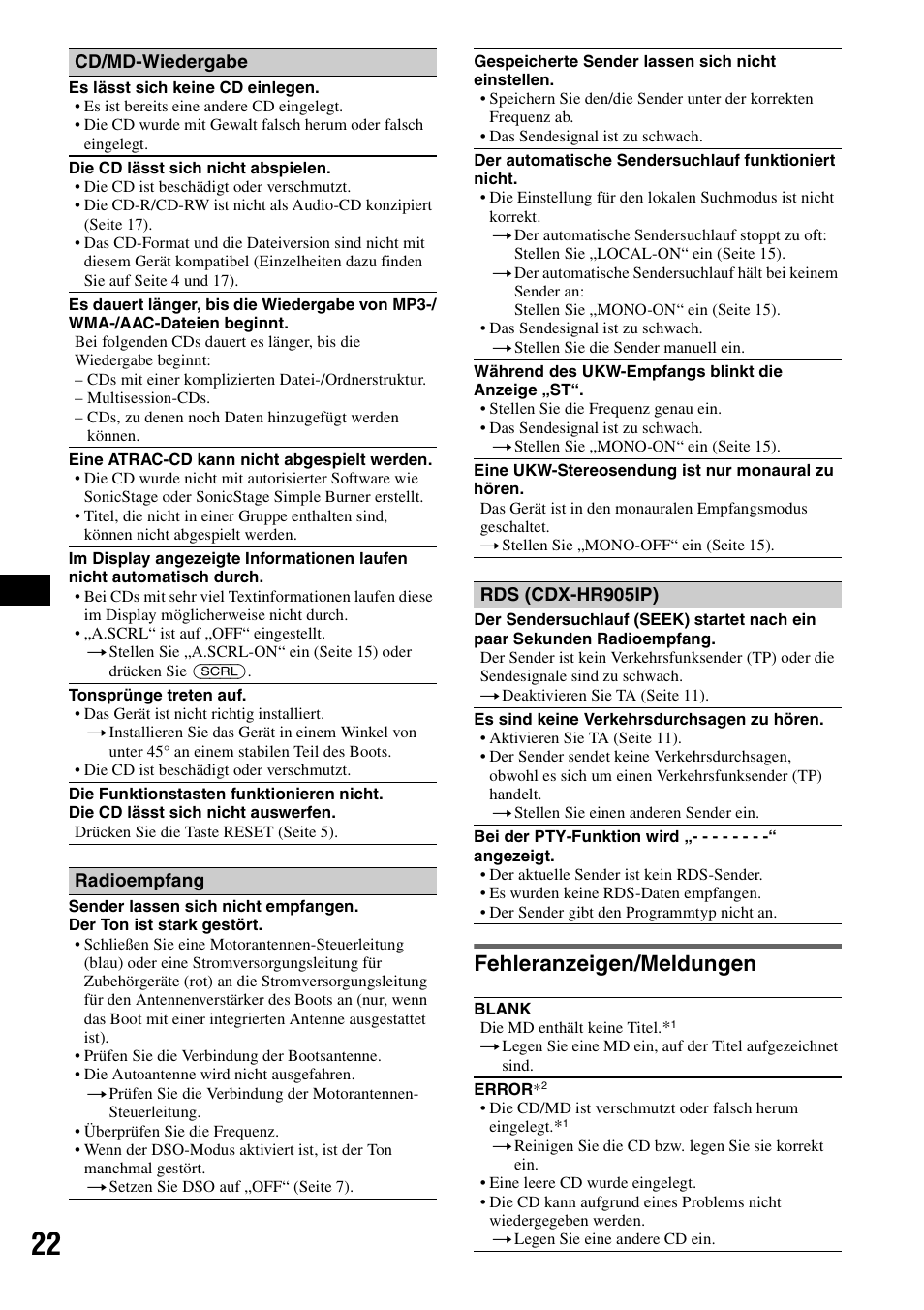 Fehleranzeigen/meldungen | Sony CDX-H905iP User Manual | Page 90 / 136
