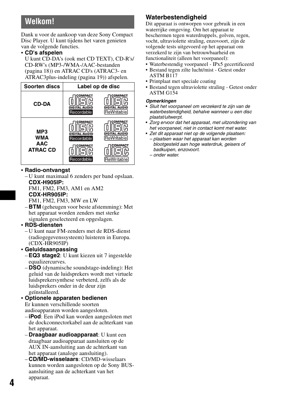 Welkom | Sony CDX-H905iP User Manual | Page 94 / 136