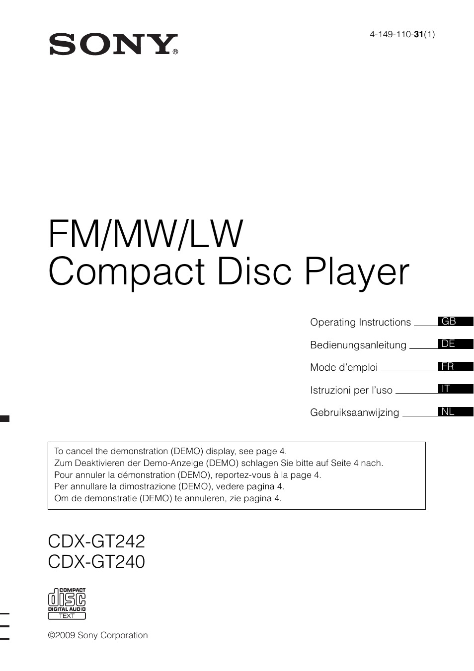 Sony CDX-GT240 User Manual | 84 pages