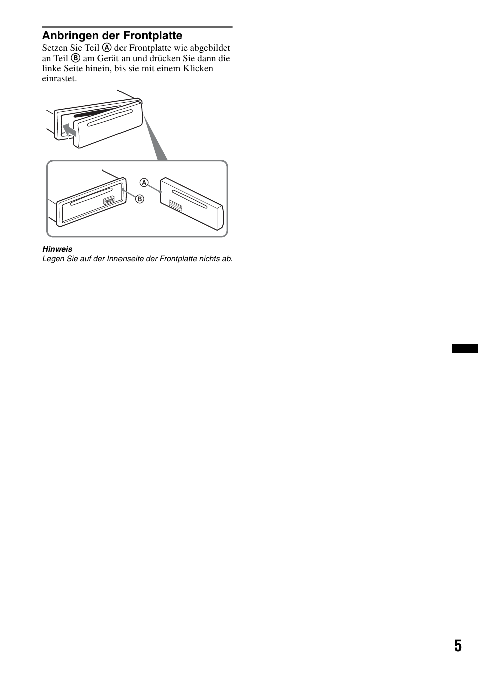Anbringen der frontplatte | Sony CDX-GT240 User Manual | Page 21 / 84