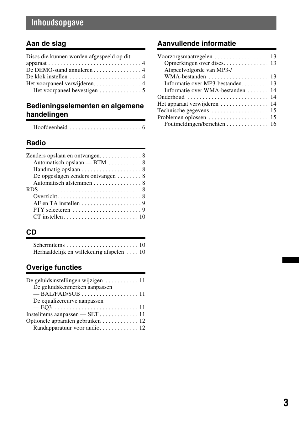 Inhoudsopgave | Sony CDX-GT240 User Manual | Page 67 / 84