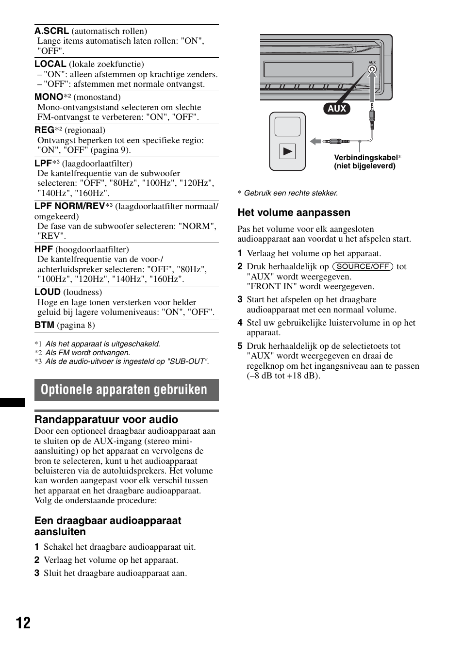Optionele apparaten gebruiken, Randapparatuur voor audio | Sony CDX-GT240 User Manual | Page 76 / 84