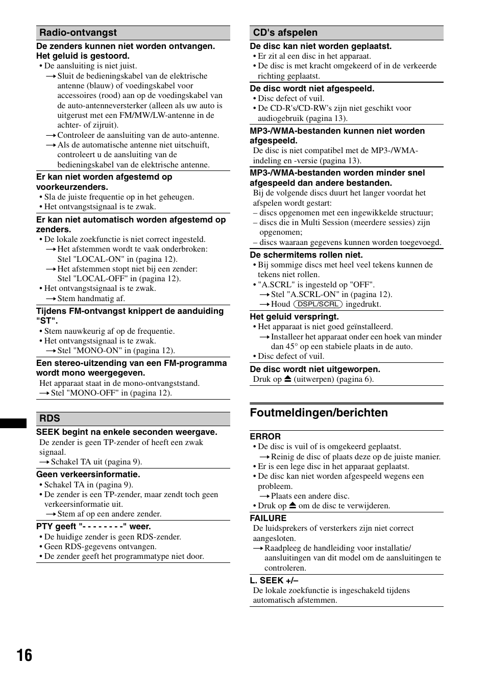 Foutmeldingen/berichten | Sony CDX-GT240 User Manual | Page 80 / 84