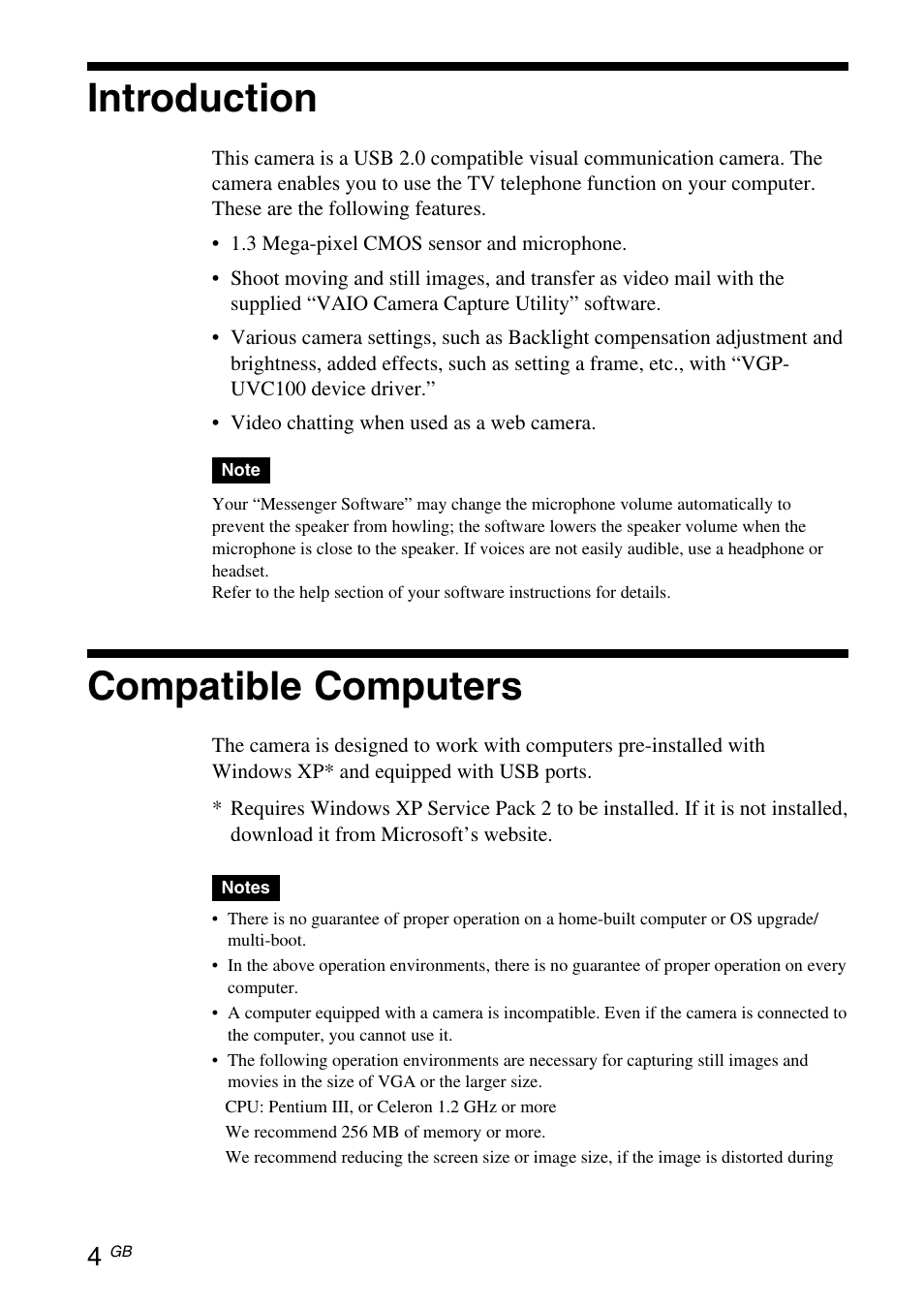 Introduction, Compatible computers | Sony VGP-UVC100 User Manual | Page 22 / 103