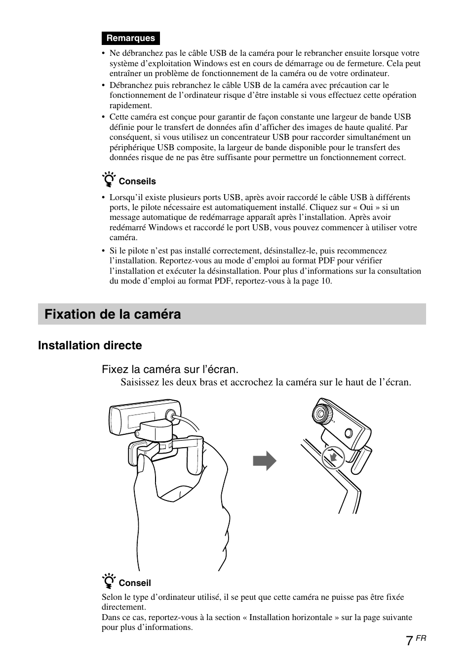 Fixation de la caméra | Sony VGP-UVC100 User Manual | Page 37 / 103