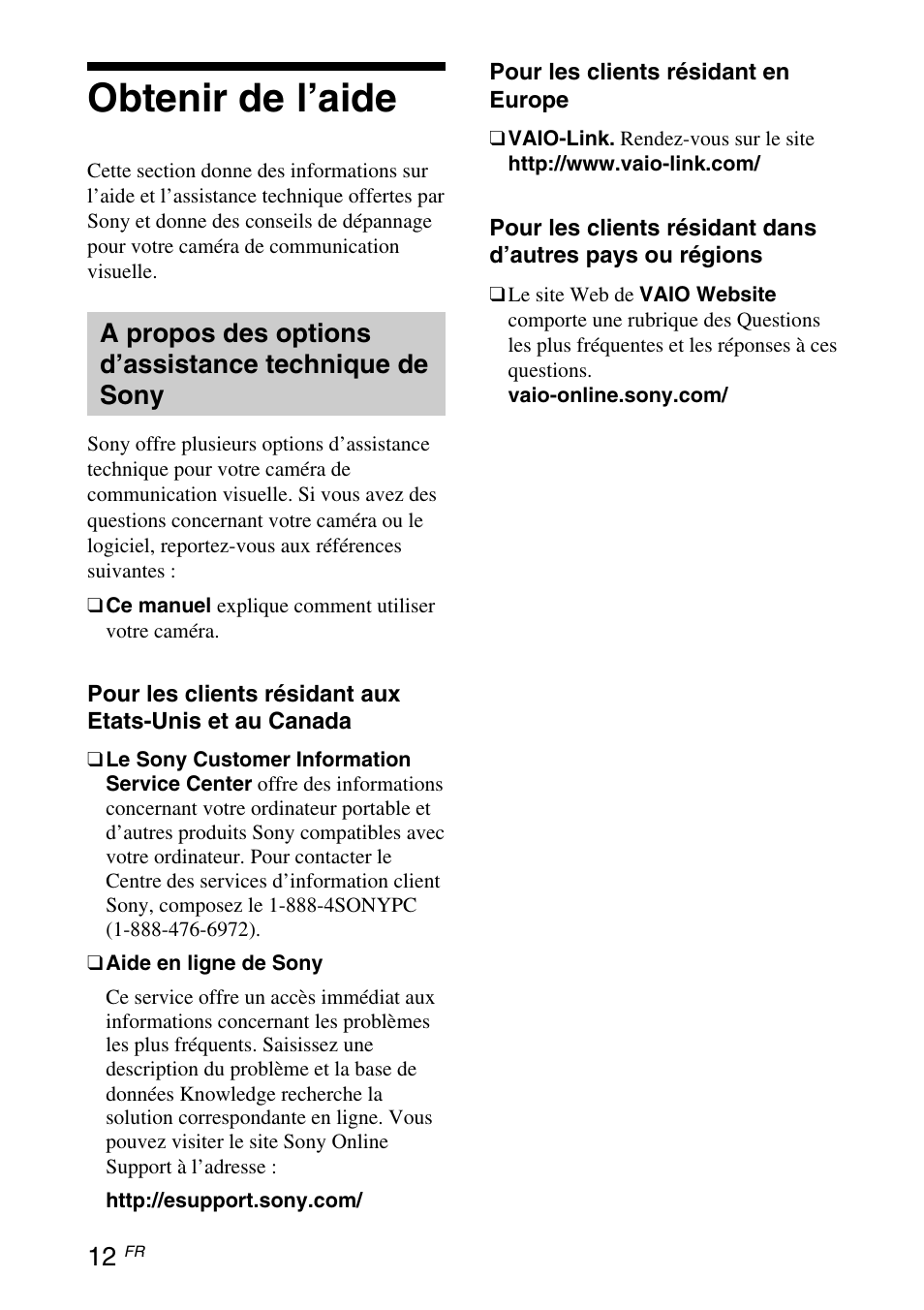 Obtenir de l’aide | Sony VGP-UVC100 User Manual | Page 42 / 103