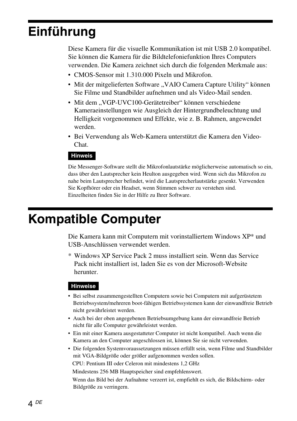 Einführung, Kompatible computer | Sony VGP-UVC100 User Manual | Page 46 / 103