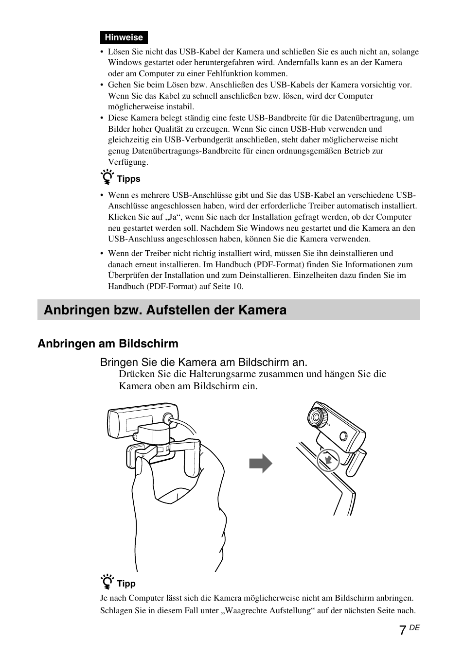 Anbringen bzw. aufstellen der kamera, Anbringen bzw. aufstellen der, Kamera | Sony VGP-UVC100 User Manual | Page 49 / 103