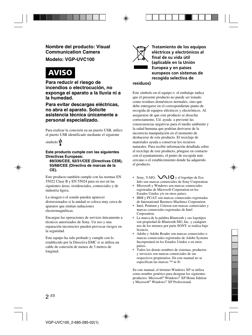 Aviso | Sony VGP-UVC100 User Manual | Page 68 / 103