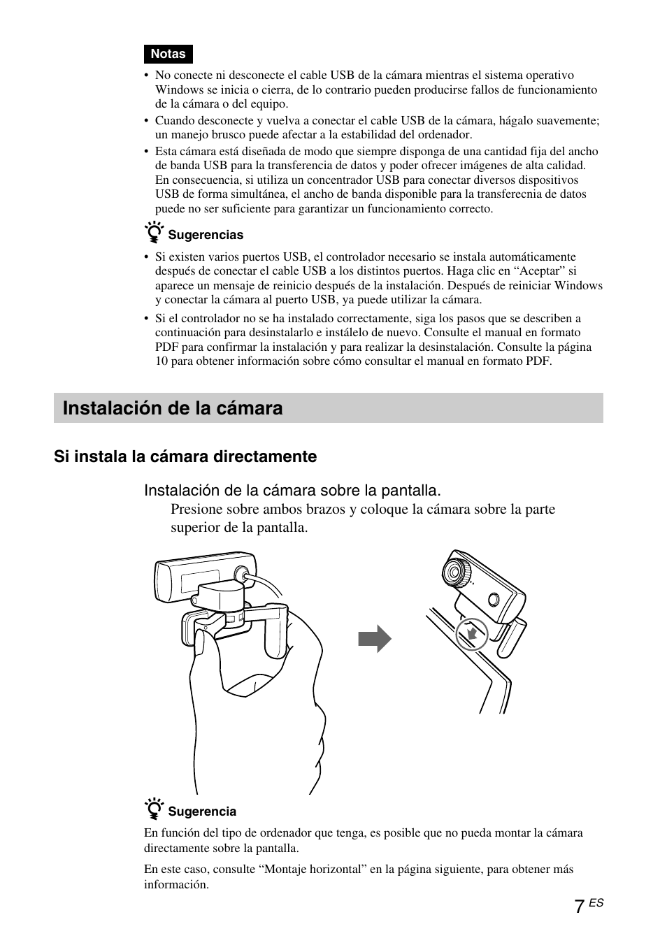 Instalación de la cámara | Sony VGP-UVC100 User Manual | Page 73 / 103