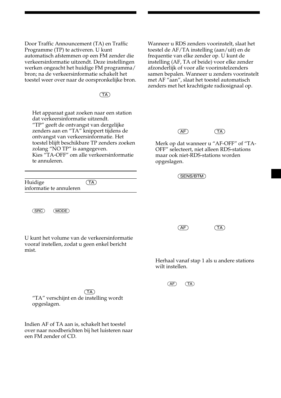 13 verkeersinformatie ontvangen, Rds-zenders instellen met af- en ta-gegevens | Sony CDX-L410 User Manual | Page 101 / 112