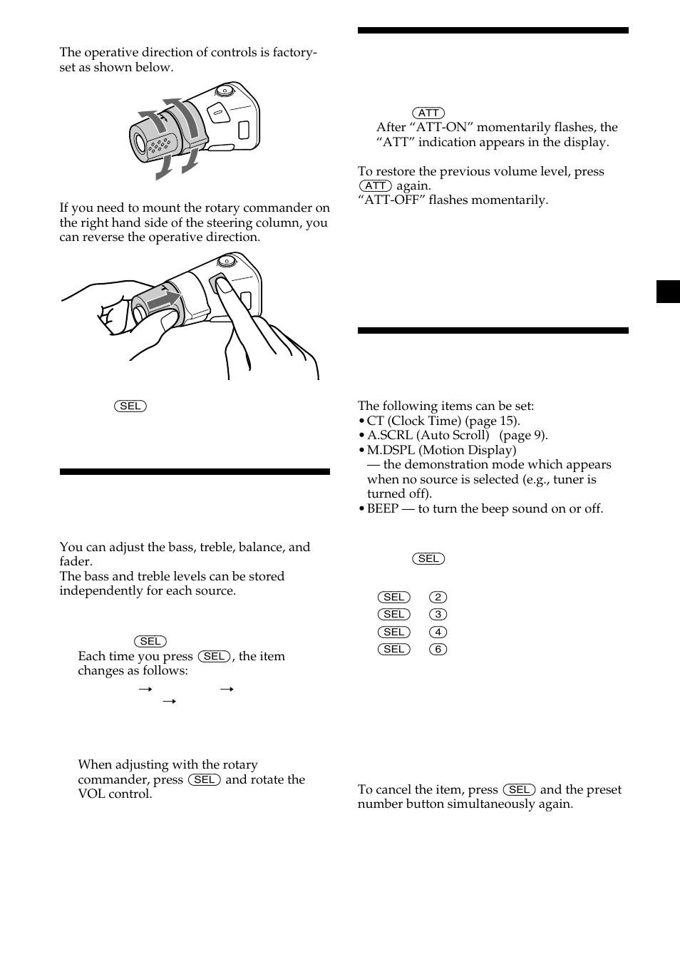 Adjusting the sound characteristics, Quickly attenuating the sound, Changing the sound and display settings | Sony CDX-L410 User Manual | Page 17 / 112