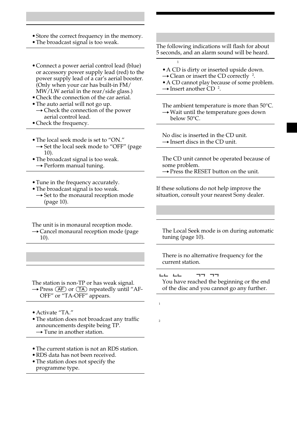 Error displays/messages, 23 error displays/messages | Sony CDX-L410 User Manual | Page 23 / 112