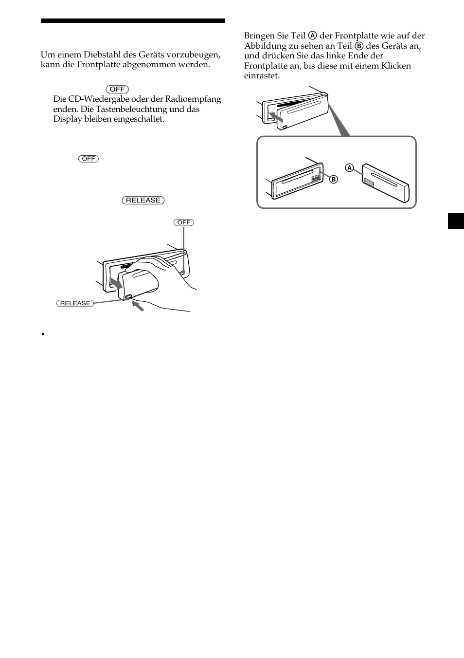 7abnehmen der frontplatte | Sony CDX-L410 User Manual | Page 29 / 112