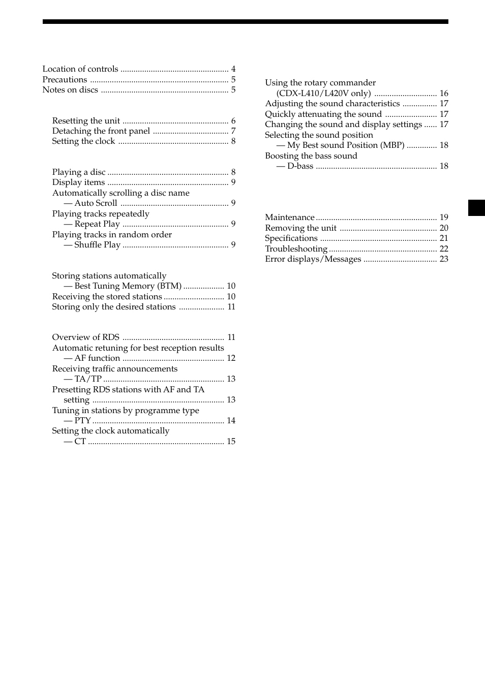 Sony CDX-L410 User Manual | Page 3 / 112