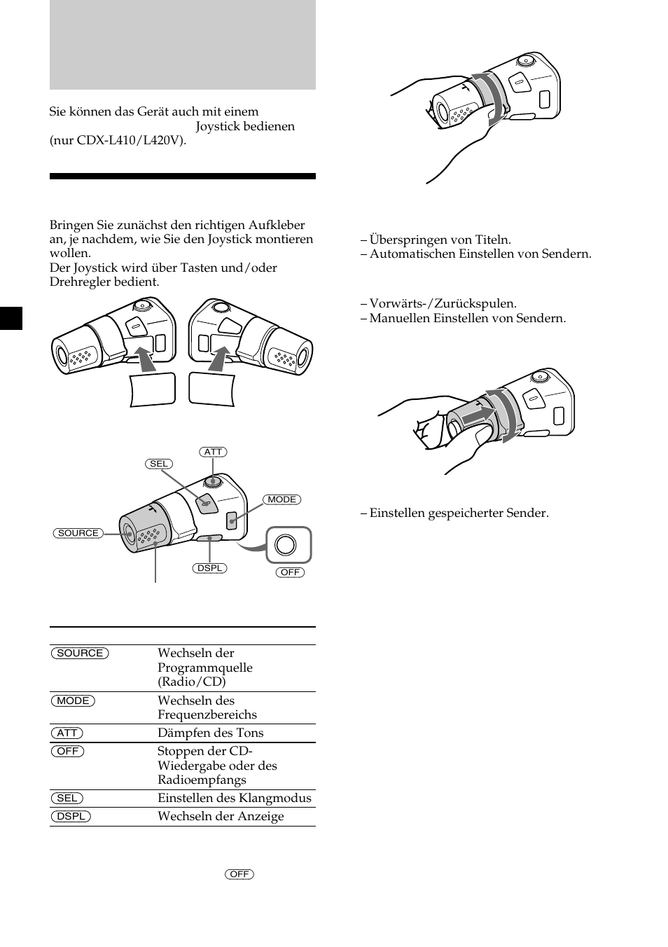 Weitere funktionen, Der joystick | Sony CDX-L410 User Manual | Page 38 / 112