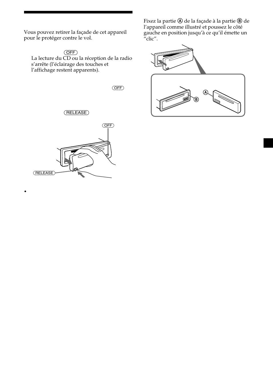 Dépose de la façade | Sony CDX-L410 User Manual | Page 51 / 112