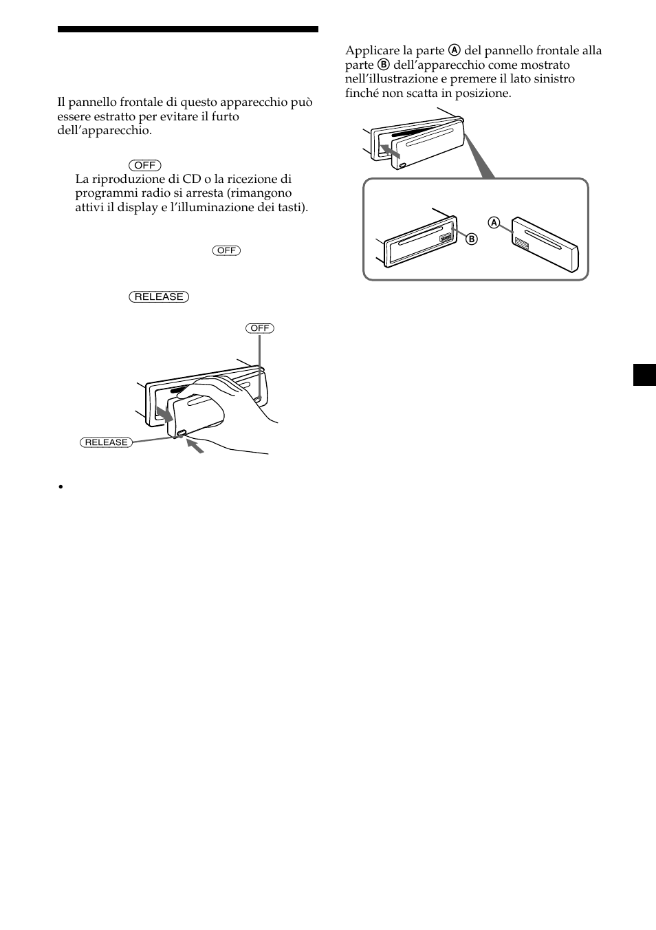 Estrazione del pannello frontale | Sony CDX-L410 User Manual | Page 73 / 112