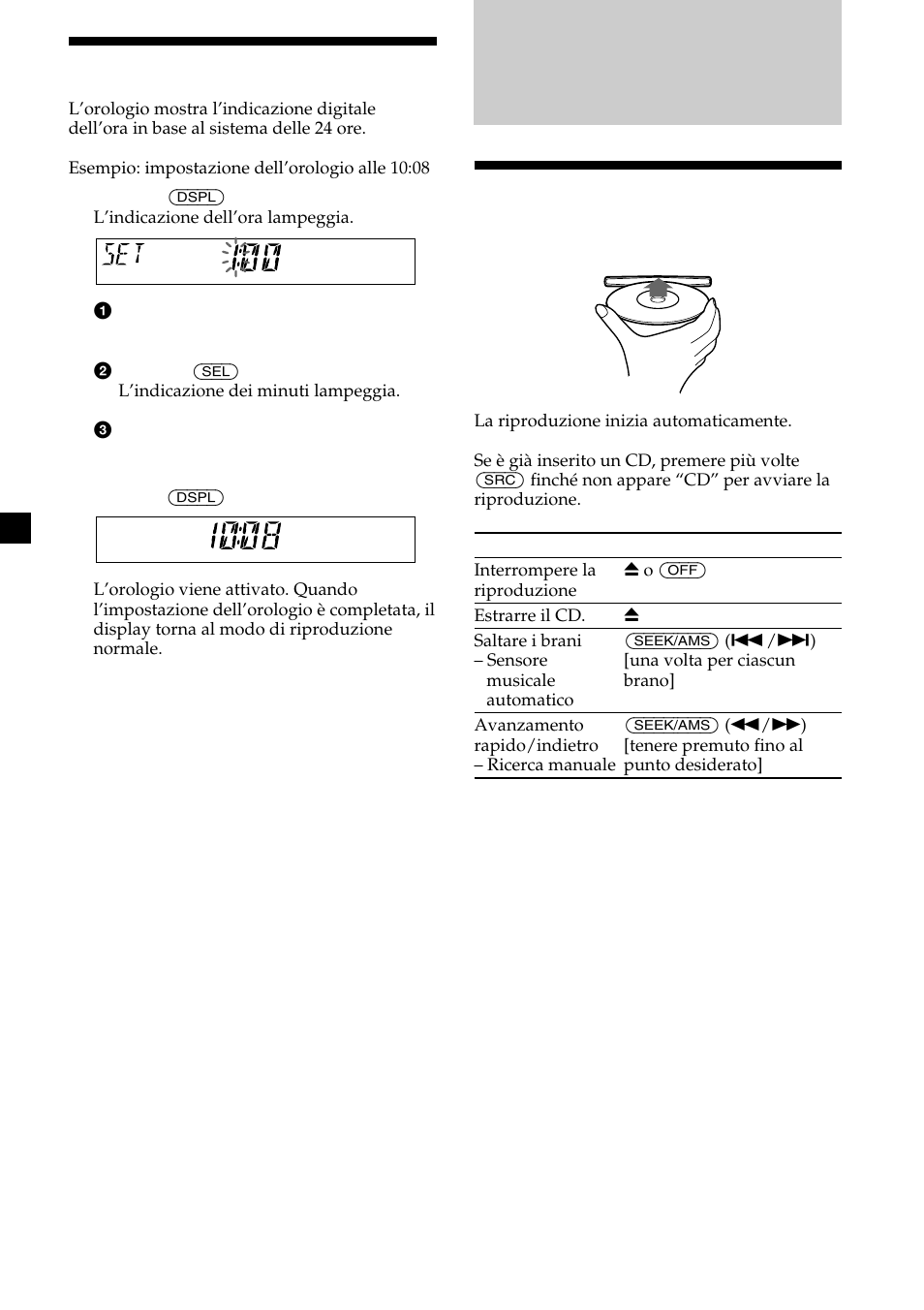 Lettore cd, 8impostazione dell’orologio, Riproduzione di un cd | Sony CDX-L410 User Manual | Page 74 / 112