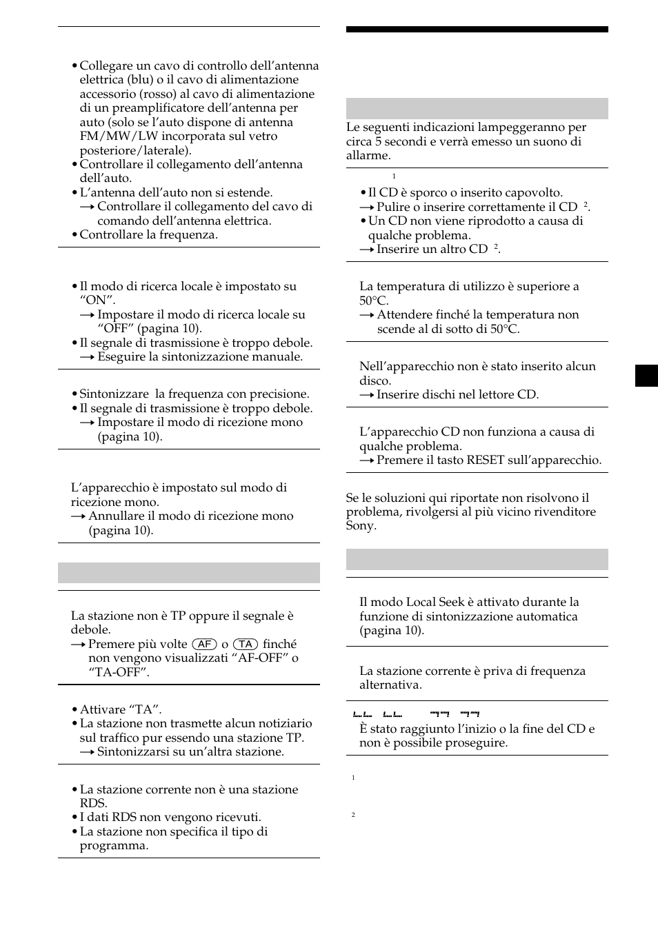 23 messaggi di errore/ messaggi | Sony CDX-L410 User Manual | Page 89 / 112