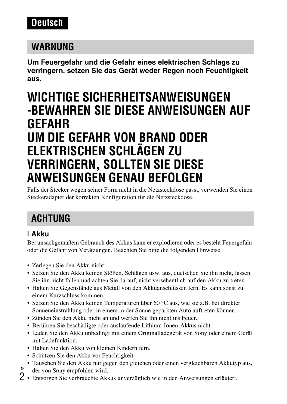 Deutsch warnung achtung | Sony NEX-F3 User Manual | Page 108 / 522