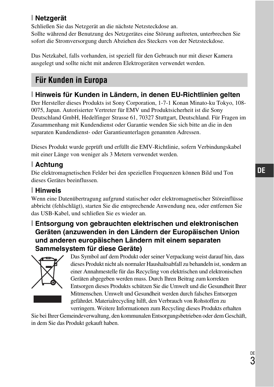 Für kunden in europa | Sony NEX-F3 User Manual | Page 109 / 522