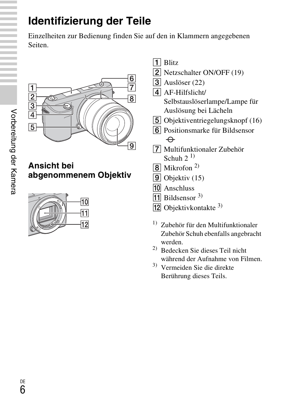 Identifizierung der teile | Sony NEX-F3 User Manual | Page 112 / 522