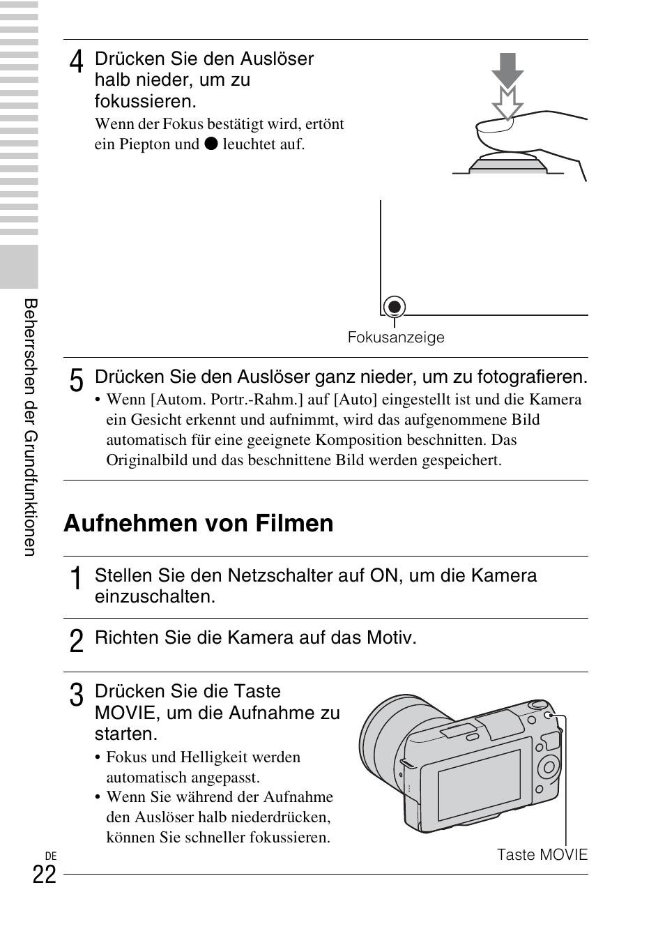 Aufnehmen von filmen, Er (22) | Sony NEX-F3 User Manual | Page 128 / 522