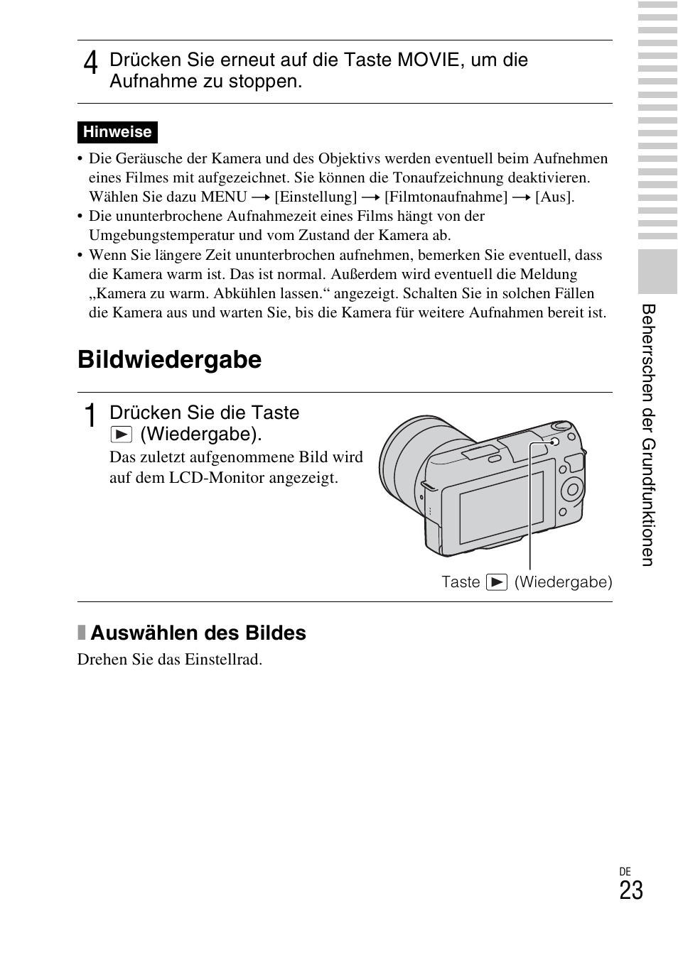 Bildwiedergabe, E) (23 | Sony NEX-F3 User Manual | Page 129 / 522