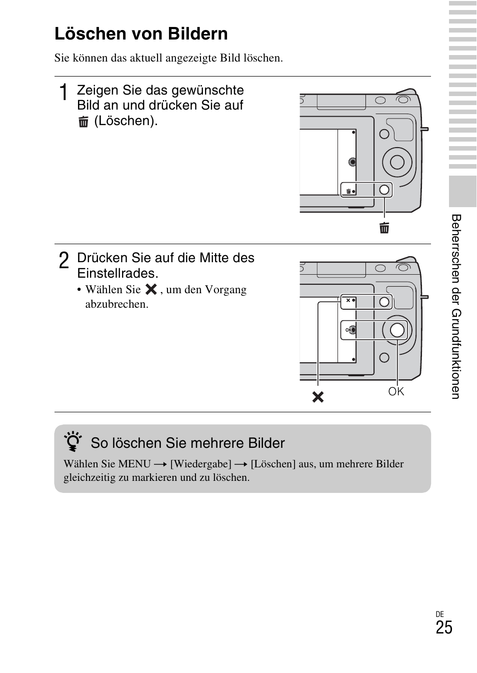 Löschen von bildern | Sony NEX-F3 User Manual | Page 131 / 522