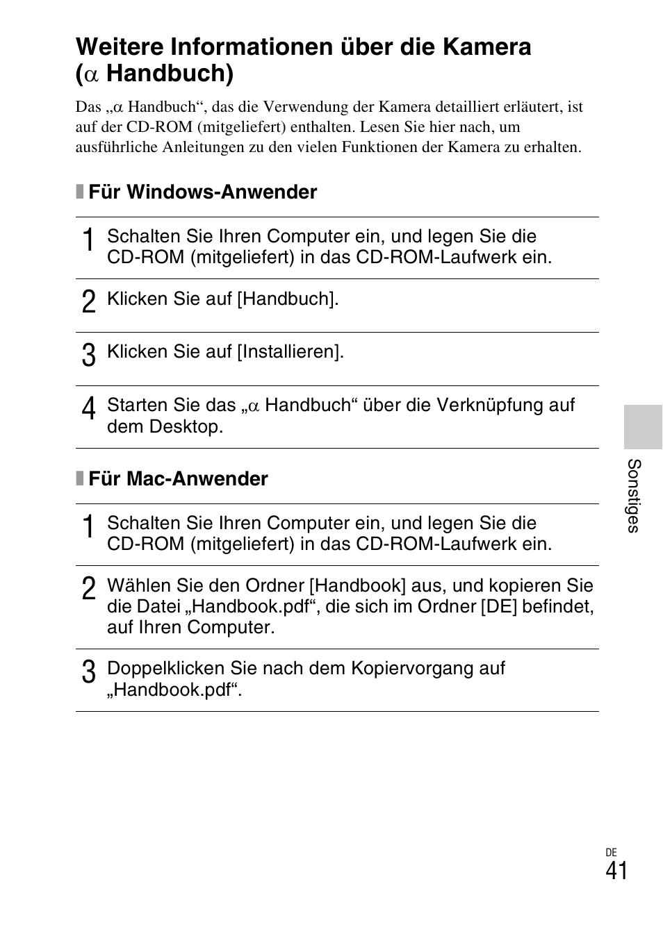 Weitere informationen über die kamera (a handbuch) | Sony NEX-F3 User Manual | Page 147 / 522