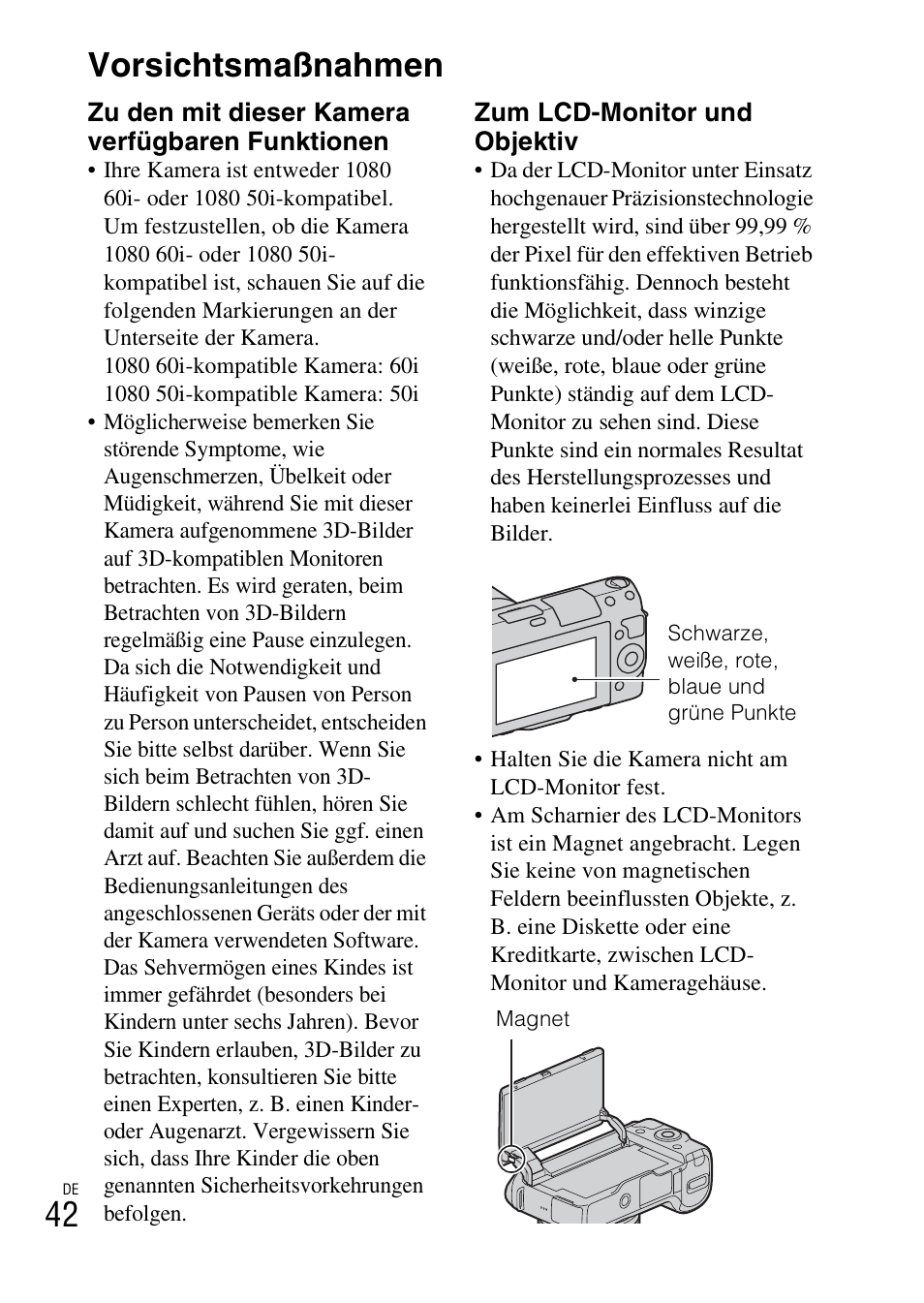 Vorsichtsmaßnahmen, 42 vorsichtsmaßnahmen | Sony NEX-F3 User Manual | Page 148 / 522