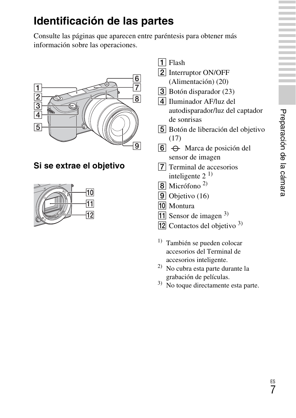 Identificación de las partes | Sony NEX-F3 User Manual | Page 165 / 522