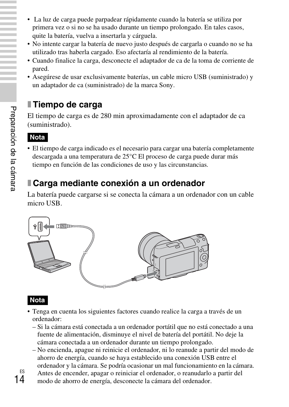 Xtiempo de carga, Xcarga mediante conexión a un ordenador | Sony NEX-F3 User Manual | Page 172 / 522