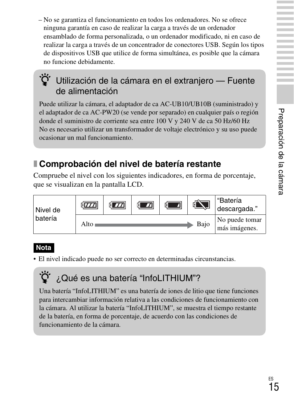 Xcomprobación del nivel de batería restante, Qué es una batería “infolithium | Sony NEX-F3 User Manual | Page 173 / 522