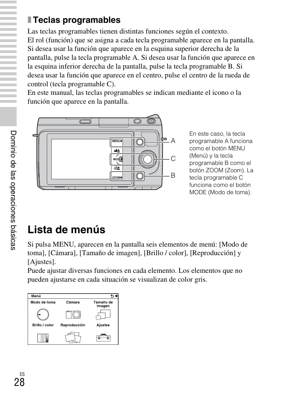 Lista de menús, Xteclas programables | Sony NEX-F3 User Manual | Page 186 / 522