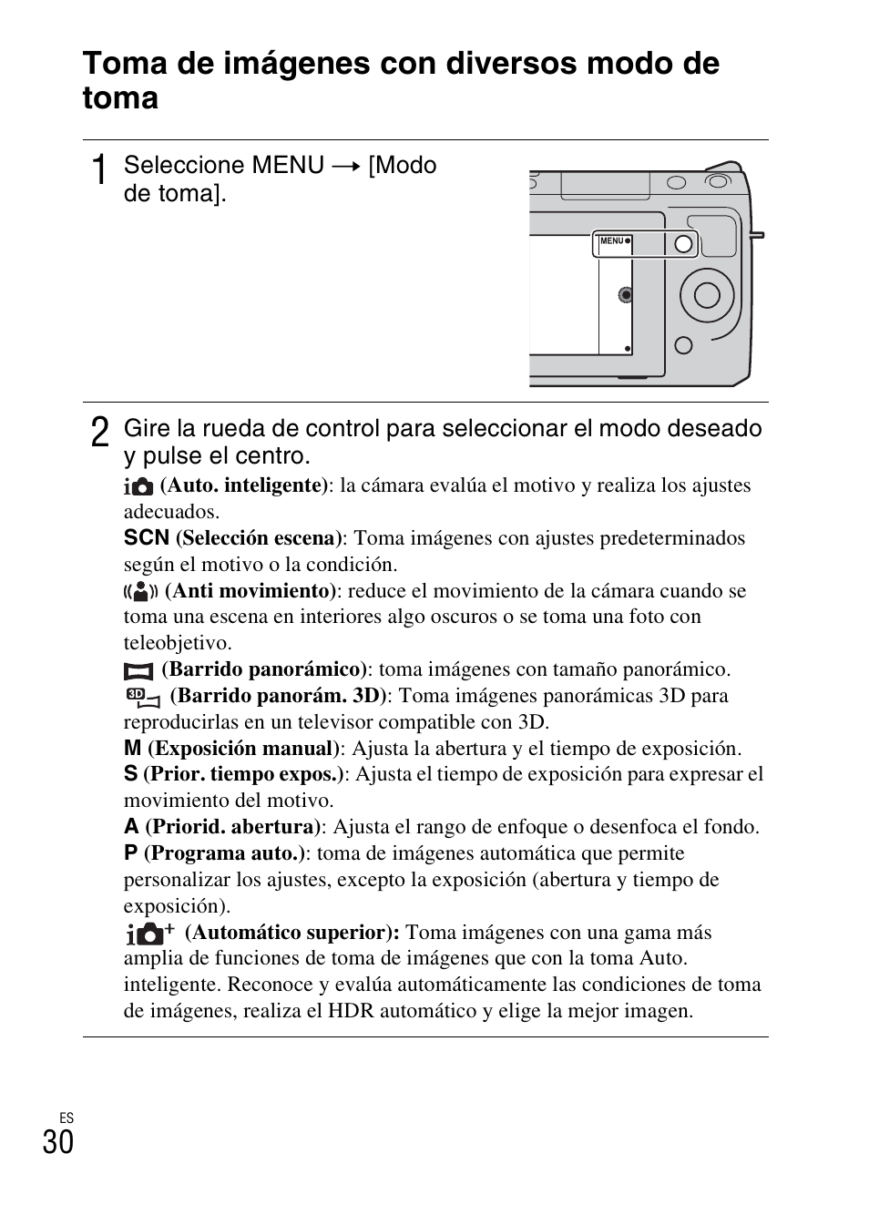 Utilización de las funciones de grabación, Toma de imágenes con diversos modo de toma | Sony NEX-F3 User Manual | Page 188 / 522