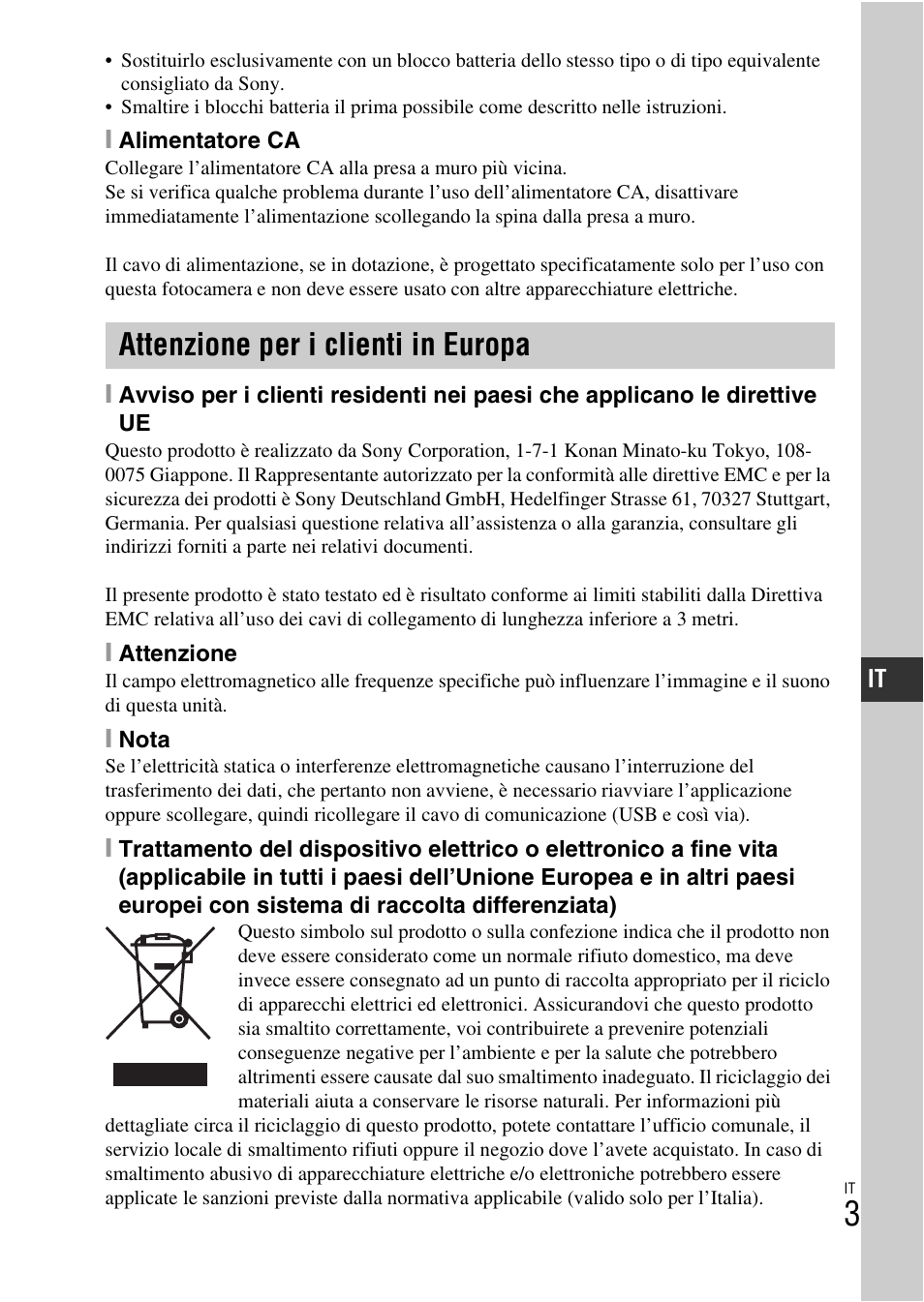 Attenzione per i clienti in europa | Sony NEX-F3 User Manual | Page 213 / 522