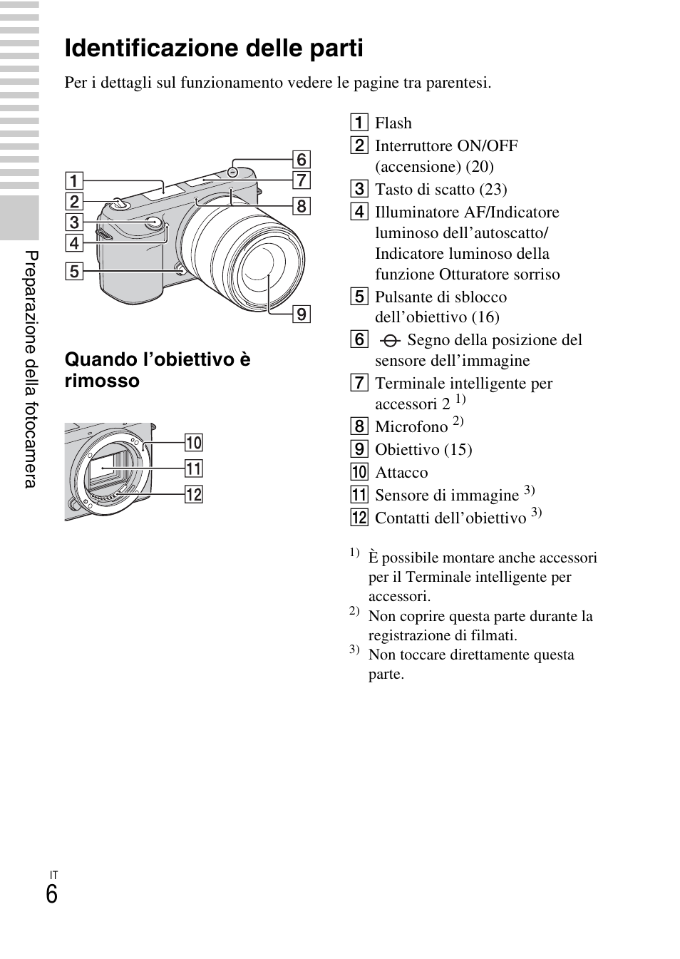 Identificazione delle parti | Sony NEX-F3 User Manual | Page 216 / 522