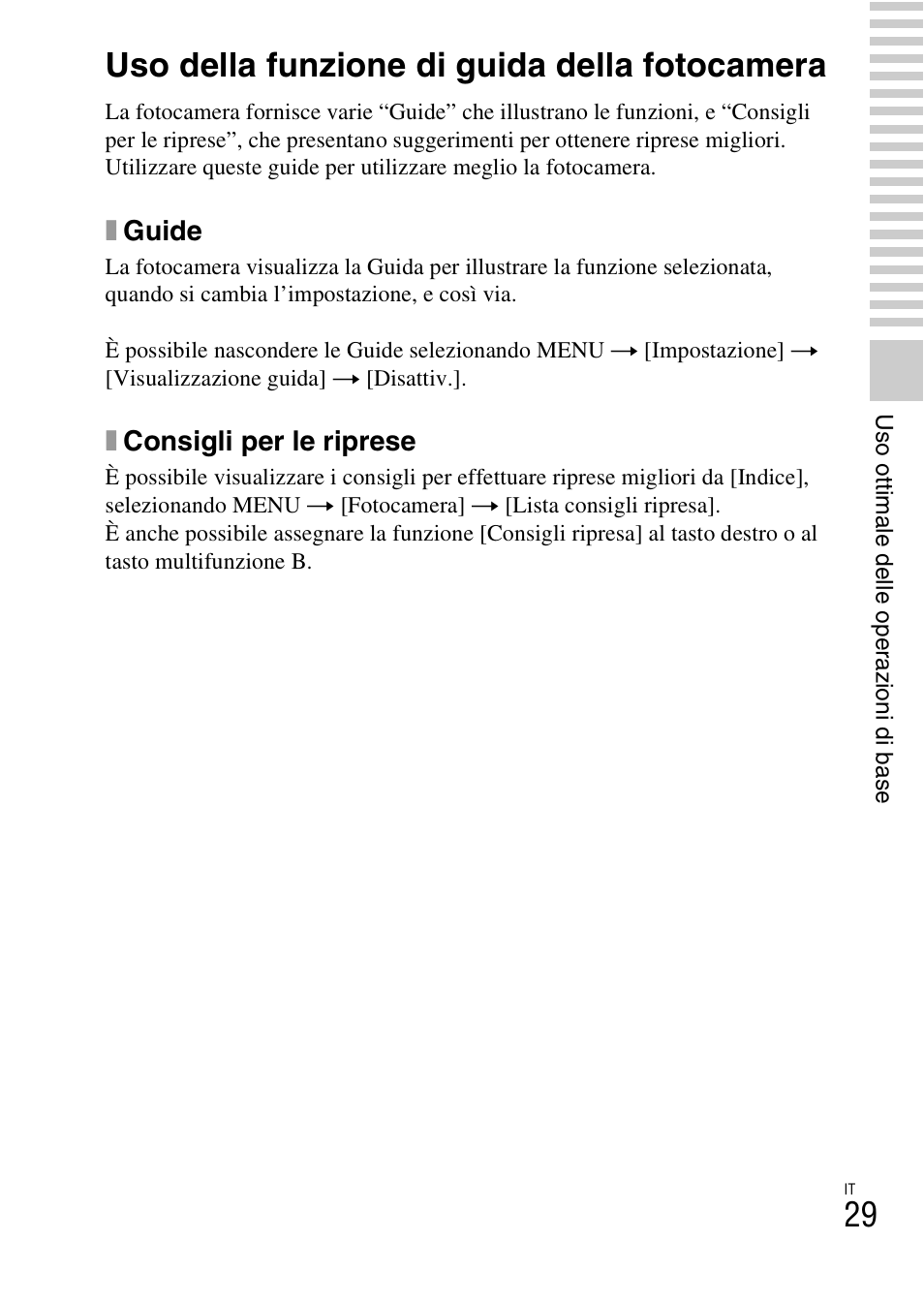 Uso della funzione di guida della fotocamera | Sony NEX-F3 User Manual | Page 239 / 522
