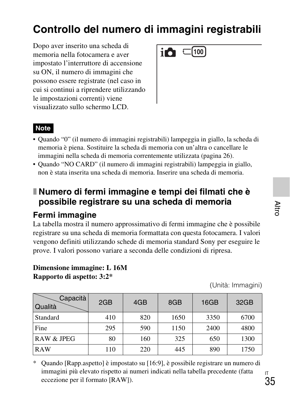 Altro, Controllo del numero di immagini registrabili, Fermi immagine | Sony NEX-F3 User Manual | Page 245 / 522