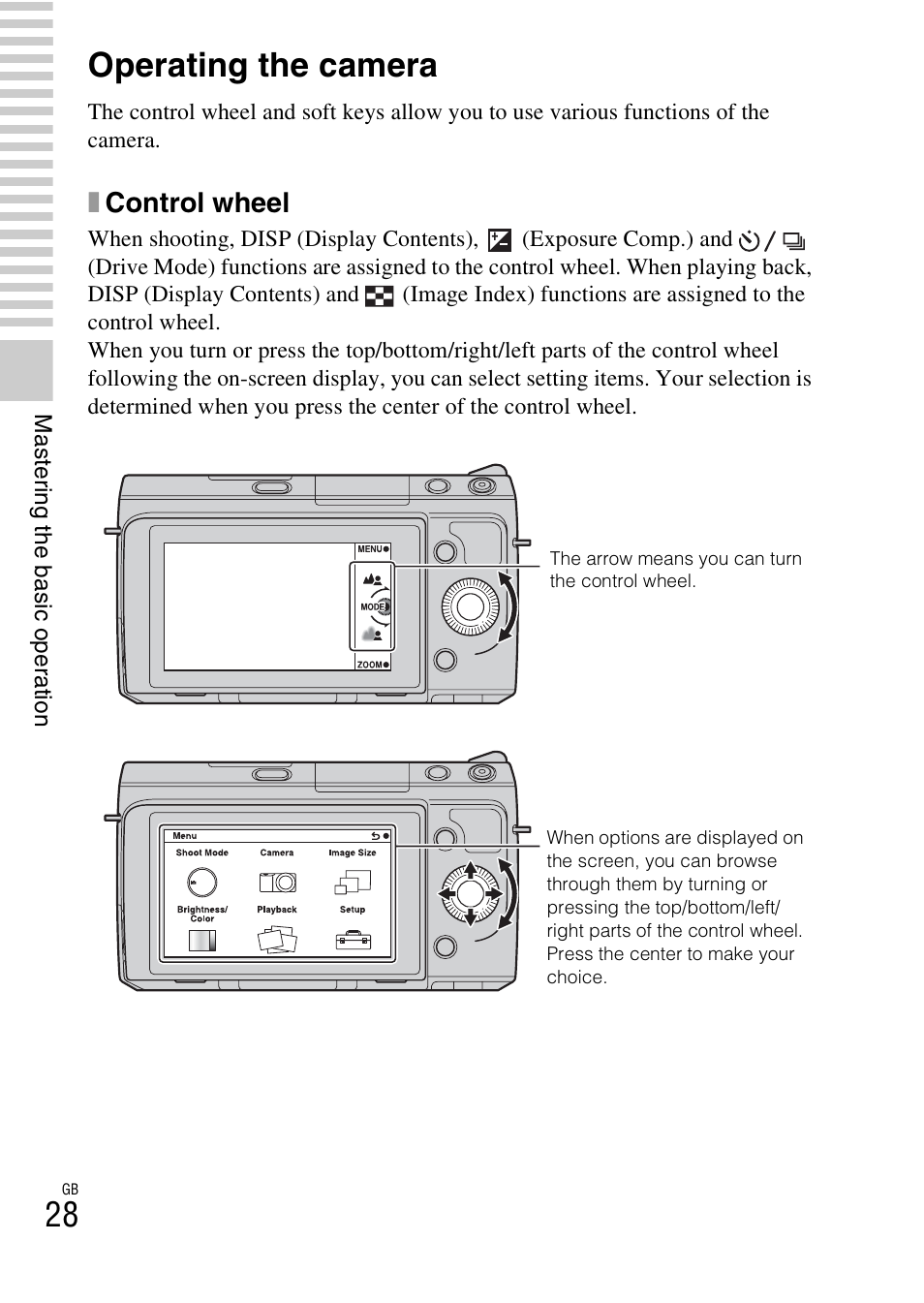 Operating the camera, Xcontrol wheel | Sony NEX-F3 User Manual | Page 28 / 522