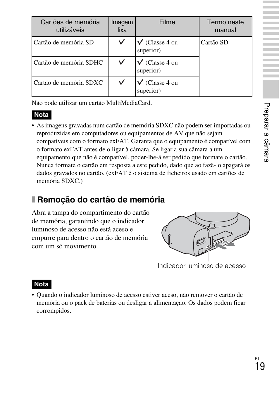 Xremoção do cartão de memória | Sony NEX-F3 User Manual | Page 281 / 522