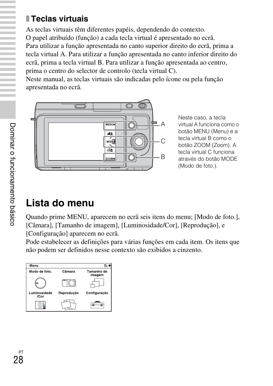 Lista do menu, A (28), Xteclas virtuais | Sony NEX-F3 User Manual | Page 290 / 522