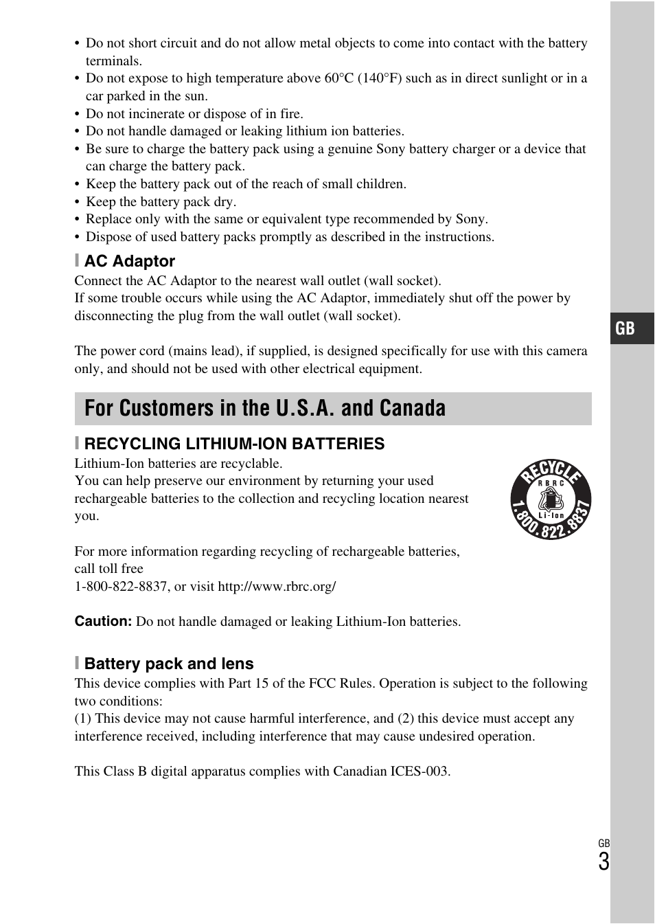 For customers in the u.s.a. and canada | Sony NEX-F3 User Manual | Page 3 / 522