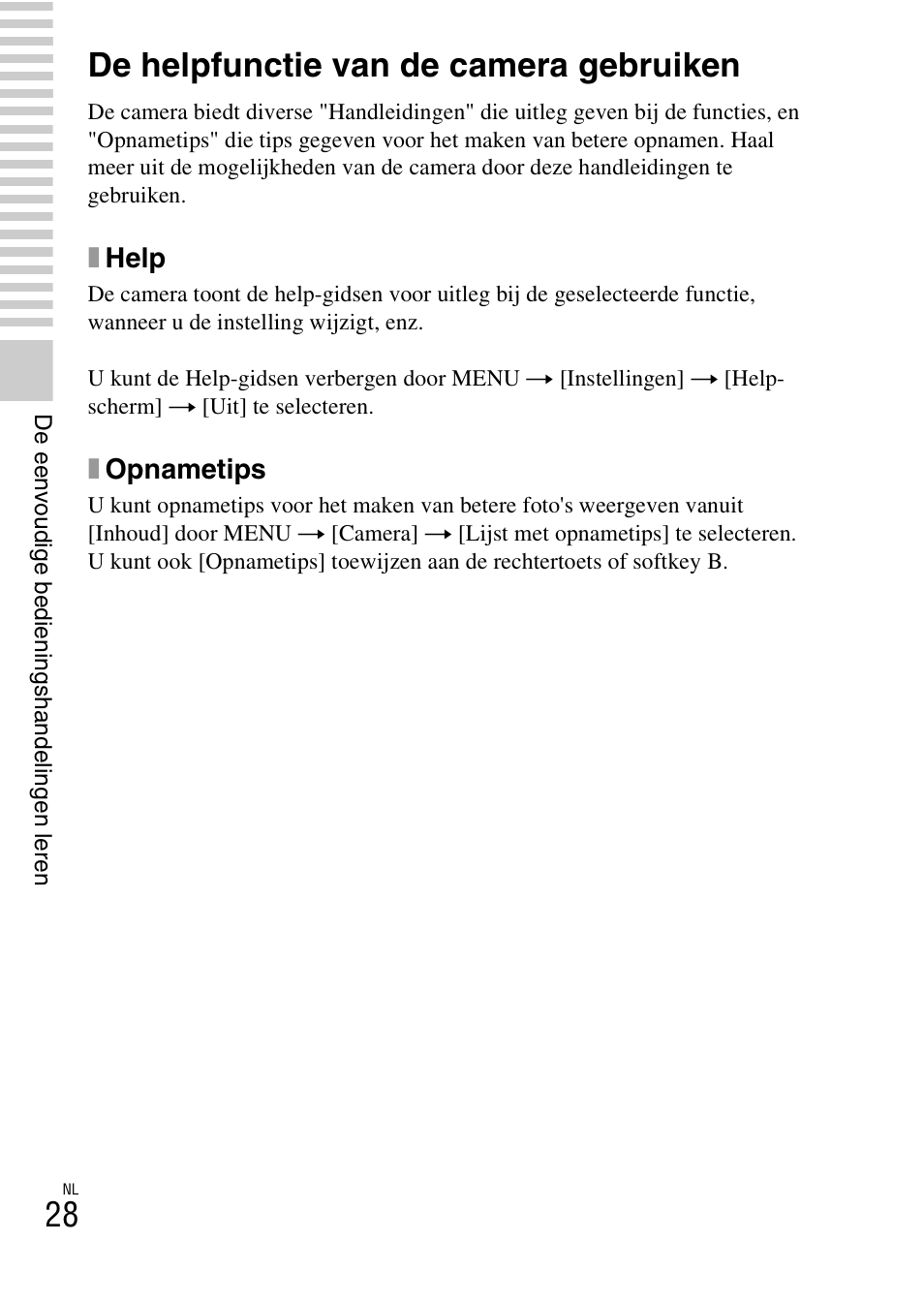 De helpfunctie van de camera gebruiken, Xhelp, Xopnametips | Sony NEX-F3 User Manual | Page 342 / 522