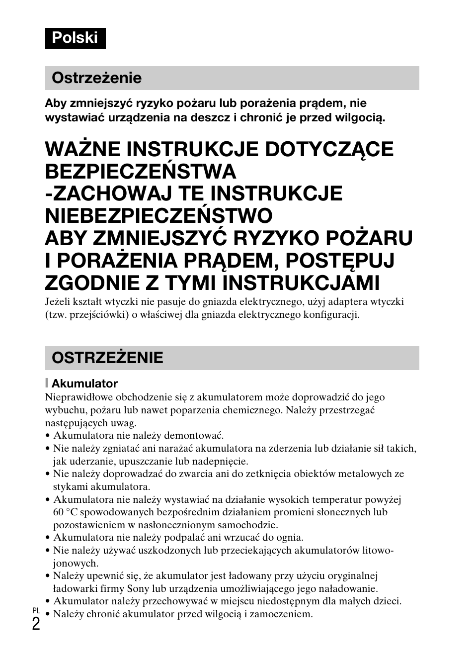 Polski ostrzeżenie ostrzeżenie | Sony NEX-F3 User Manual | Page 366 / 522