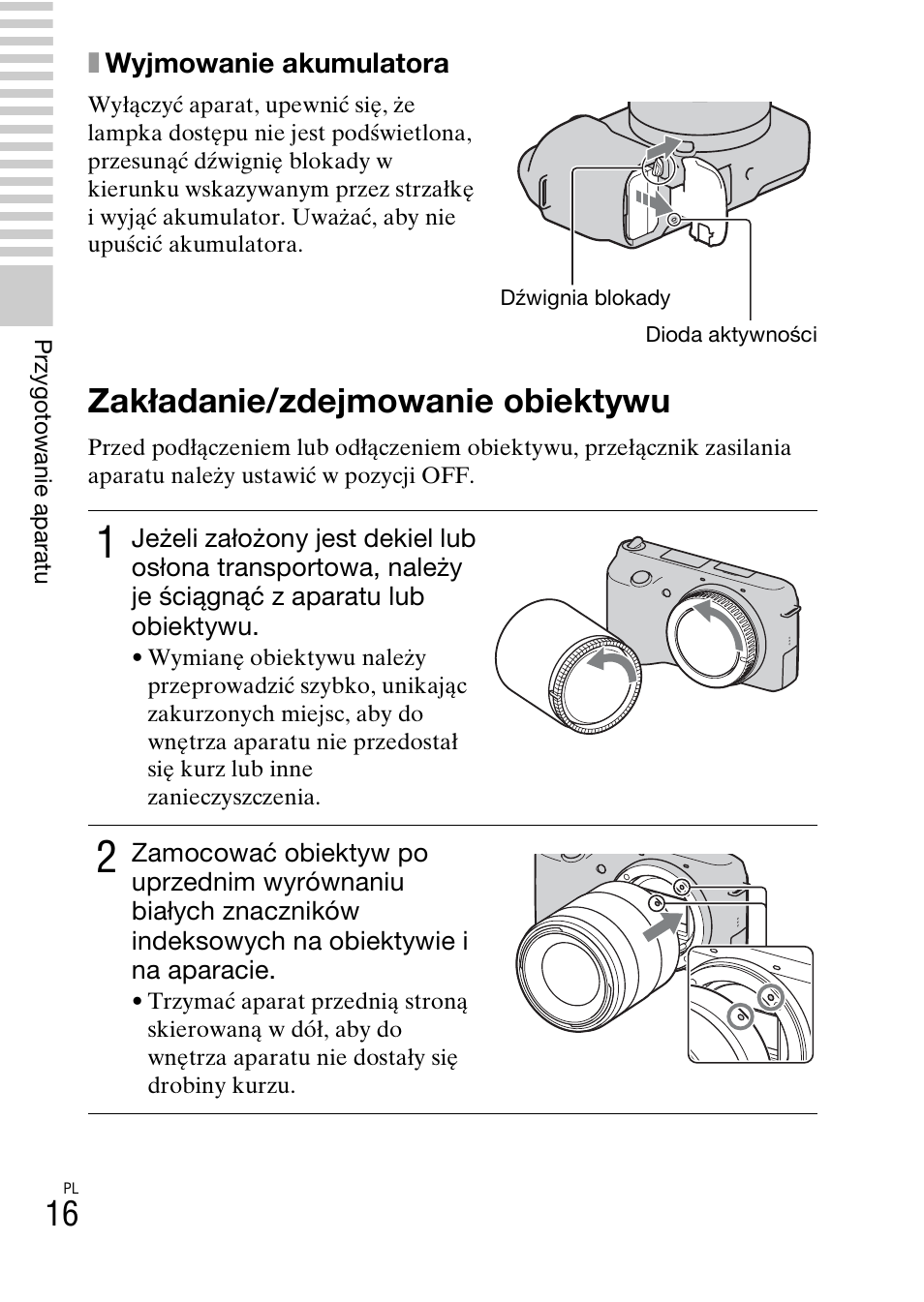 Zakładanie/zdejmowanie obiektywu | Sony NEX-F3 User Manual | Page 380 / 522